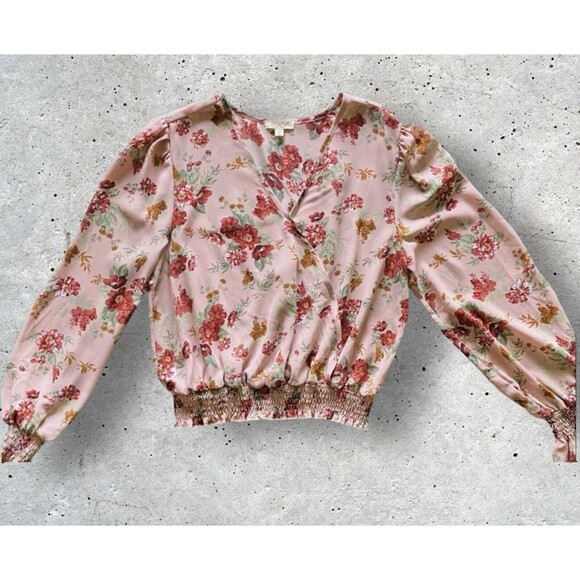 ULTRA FLIRT Women’s Juniors’ Blouse Floral Elastic-Hem Pink Semi Sheer Size XL - Picture 1 of 10